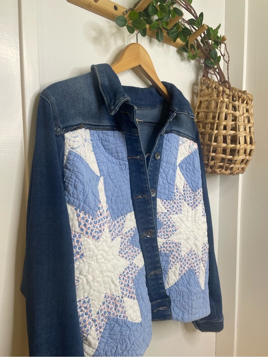 Handmade Jackets & Blazers - Artisan Handmade Quilt-Front Denim Jacket - Blue & White